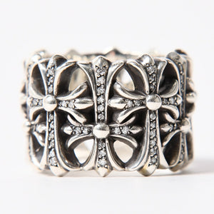 極美品 CHROME HEARTS クロムハーツ CEMETERY P/D セメタリークロス パヴェダイヤリング アフターダイヤ 重量約34.61g サイズ28.5号 中古 4a007061
