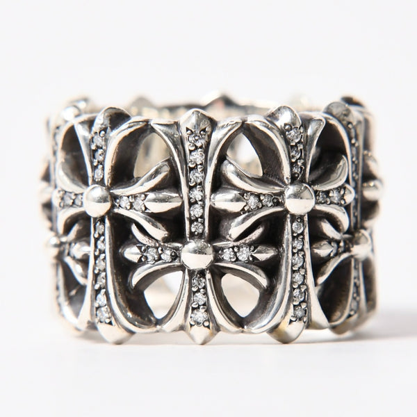 極美品 CHROME HEARTS クロムハーツ CEMETERY P/D セメタリークロス パヴェダイヤリング アフターダイヤ 重量約34.61g サイズ28.5号 中古 4a007061