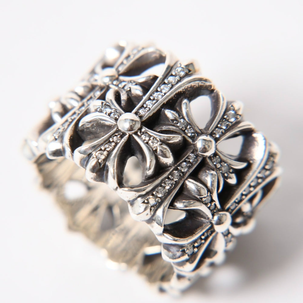 極美品 CHROME HEARTS クロムハーツ CEMETERY P/D セメタリークロス パヴェダイヤリング アフターダイヤ 重量約34.61g サイズ28.5号 中古 4a007061