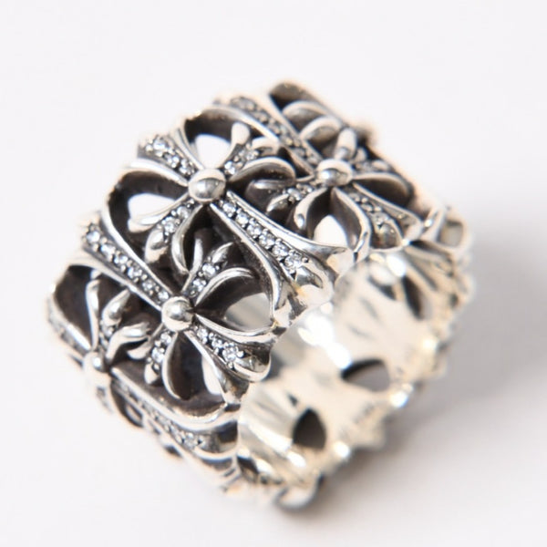 極美品 CHROME HEARTS クロムハーツ CEMETERY P/D セメタリークロス パヴェダイヤリング アフターダイヤ 重量約34.61g サイズ28.5号 中古 4a007061