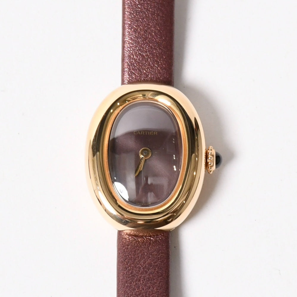 新品未使用 CARTIER カルティエ Baignoire Mini ベニュワール ミニ 腕時計 WGBA0032 重量25.44g ブラウン文字盤 K18YG QZ 中古 4a003353