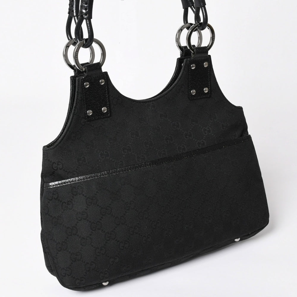 GUCCI グッチ GGキャンバスショルダーバッグ ハンドバッグ ワンショルダー GGキャンバス 132260 ブラック シルバー金具 美品 中古 4a003515