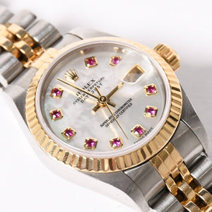 極美品 ROLEX ロレックス Datejust デイトジャスト 26mm 腕時計 79173NGR 重量57.63g 自動巻 SS/18KYG ルビー 白蝶貝文字盤 中古 4a003446
