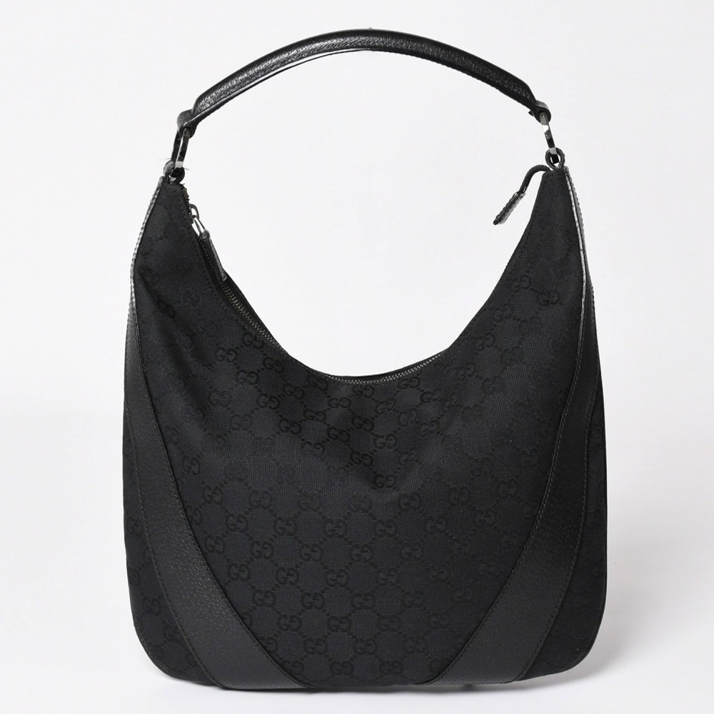 GUCCI グッチ GGキャンバスワンショルダーバッグ ホーボー ハンドバッグ ブラックレザー 124357 美品 中古 4a003512