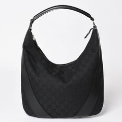 GUCCI グッチ GGキャンバスワンショルダーバッグ ホーボー ハンドバッグ ブラックレザー 124357 美品 中古 4a003512