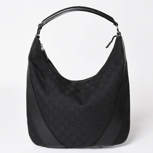 GUCCI グッチ GGキャンバスワンショルダーバッグ ホーボー ハンドバッグ ブラックレザー 124357 美品 中古 4a003512