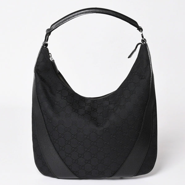 GUCCI グッチ GGキャンバスワンショルダーバッグ ホーボー ハンドバッグ ブラックレザー 124357 美品 中古 4a003512