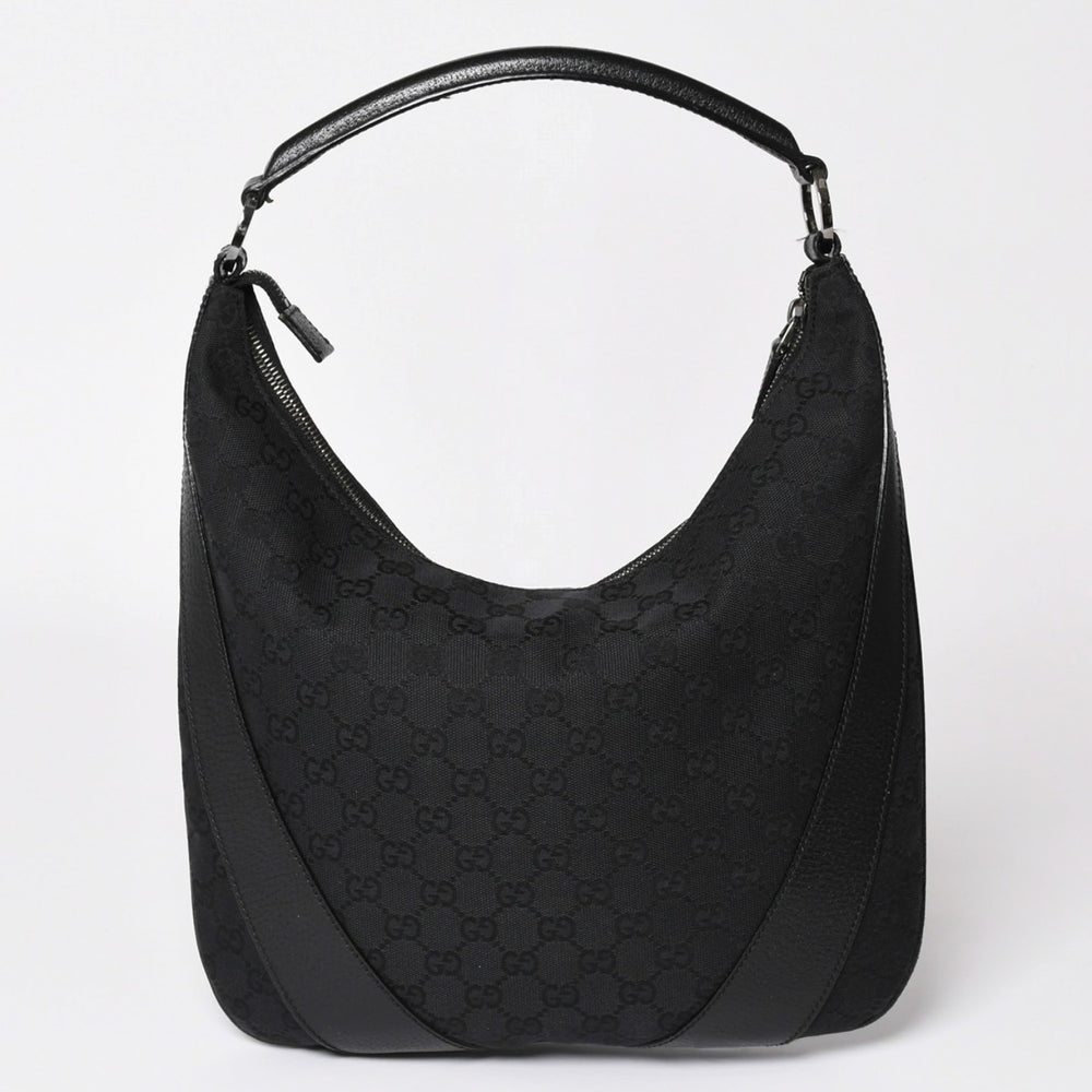 GUCCI グッチ GGキャンバスワンショルダーバッグ ホーボー ハンドバッグ ブラックレザー 124357 美品 中古 4a003512