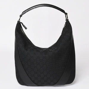 GUCCI グッチ GGキャンバスワンショルダーバッグ ホーボー ハンドバッグ ブラックレザー 124357 美品 中古 4a003512