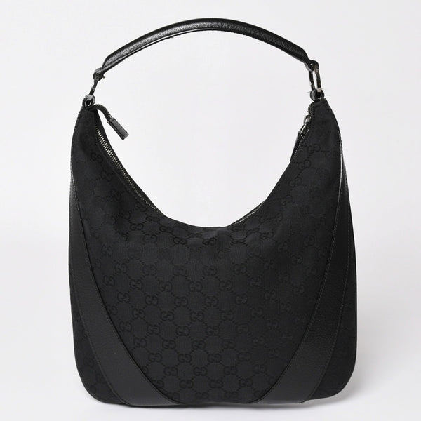 GUCCI グッチ GGキャンバスワンショルダーバッグ ホーボー ハンドバッグ ブラックレザー 124357 美品 中古 4a003512