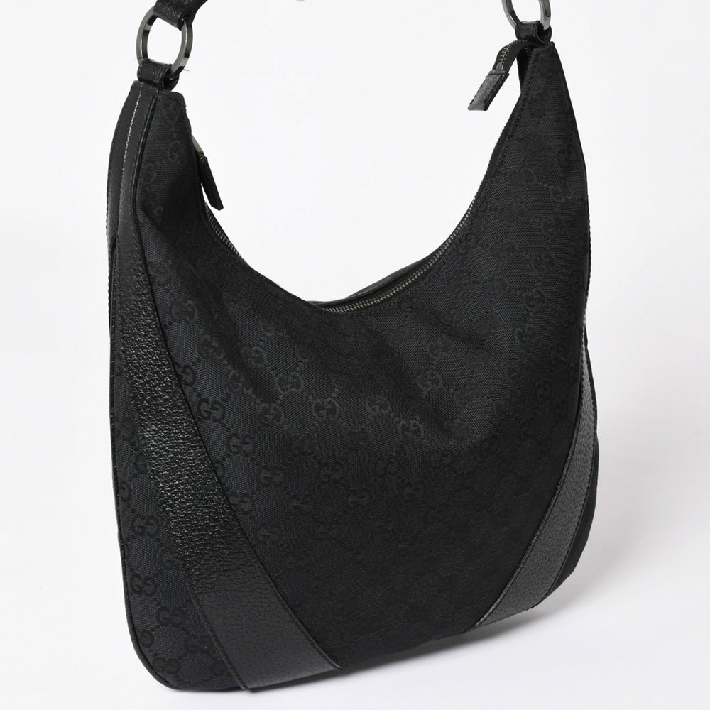 GUCCI グッチ GGキャンバスワンショルダーバッグ ホーボー ハンドバッグ ブラックレザー 124357 美品 中古 4a003512