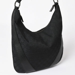 GUCCI グッチ GGキャンバスワンショルダーバッグ ホーボー ハンドバッグ ブラックレザー 124357 美品 中古 4a003512