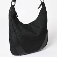 Load image into Gallery viewer, GUCCI グッチ GGキャンバスワンショルダーバッグ ホーボー ハンドバッグ ブラックレザー 124357 美品 中古 4a003512
