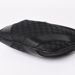 GUCCI グッチ GGキャンバスワンショルダーバッグ ホーボー ハンドバッグ ブラックレザー 124357 美品 中古 4a003512