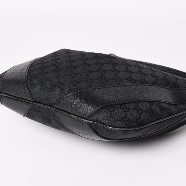 GUCCI グッチ GGキャンバスワンショルダーバッグ ホーボー ハンドバッグ ブラックレザー 124357 美品 中古 4a003512