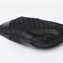 Load image into Gallery viewer, GUCCI グッチ GGキャンバスワンショルダーバッグ ホーボー ハンドバッグ ブラックレザー 124357 美品 中古 4a003512