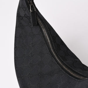 GUCCI グッチ GGキャンバスワンショルダーバッグ ホーボー ハンドバッグ ブラックレザー 124357 美品 中古 4a003512