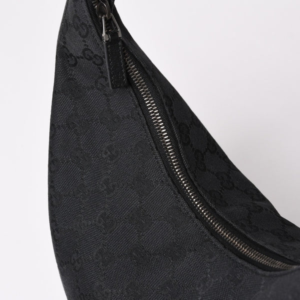GUCCI グッチ GGキャンバスワンショルダーバッグ ホーボー ハンドバッグ ブラックレザー 124357 美品 中古 4a003512