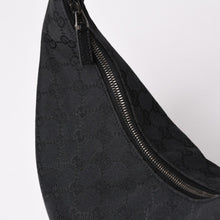 Load image into Gallery viewer, GUCCI グッチ GGキャンバスワンショルダーバッグ ホーボー ハンドバッグ ブラックレザー 124357 美品 中古 4a003512