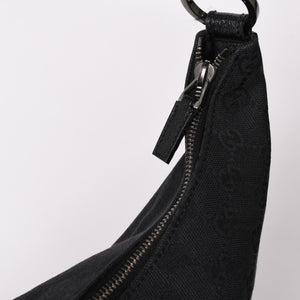 GUCCI グッチ GGキャンバスワンショルダーバッグ ホーボー ハンドバッグ ブラックレザー 124357 美品 中古 4a003512