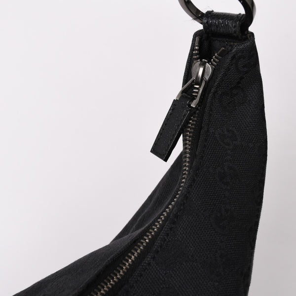 GUCCI グッチ GGキャンバスワンショルダーバッグ ホーボー ハンドバッグ ブラックレザー 124357 美品 中古 4a003512