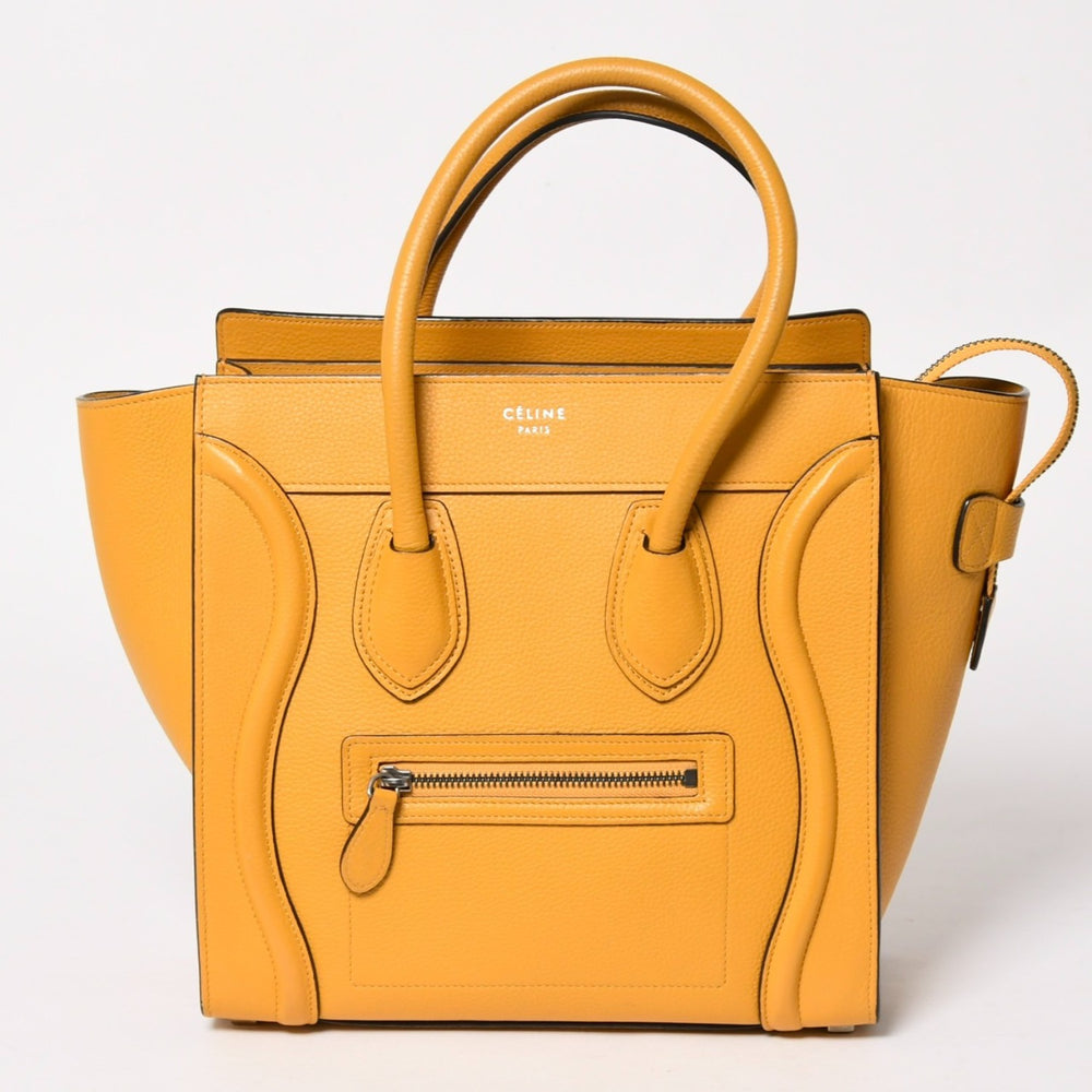 極美品 CELINE セリーヌ ラゲージマイクロショッパー ショルダーバッグ ハンドバッグ フィービー期 イエロー カーフスキン スエード シルバー金具 廃盤 中古 4a003452