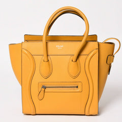 極美品 CELINE セリーヌ ラゲージマイクロショッパー ショルダーバッグ ハンドバッグ フィービー期 イエロー カーフスキン スエード シルバー金具 廃盤 中古 4a003452