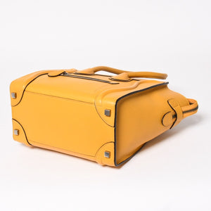 極美品 CELINE セリーヌ ラゲージマイクロショッパー ショルダーバッグ ハンドバッグ フィービー期 イエロー カーフスキン スエード シルバー金具 廃盤 中古 4a003452