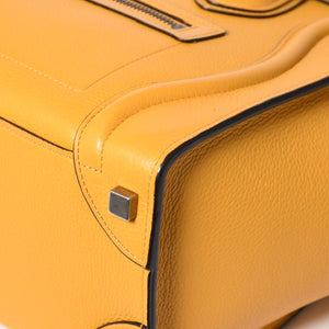 極美品 CELINE セリーヌ ラゲージマイクロショッパー ショルダーバッグ ハンドバッグ フィービー期 イエロー カーフスキン スエード シルバー金具 廃盤 中古 4a003452