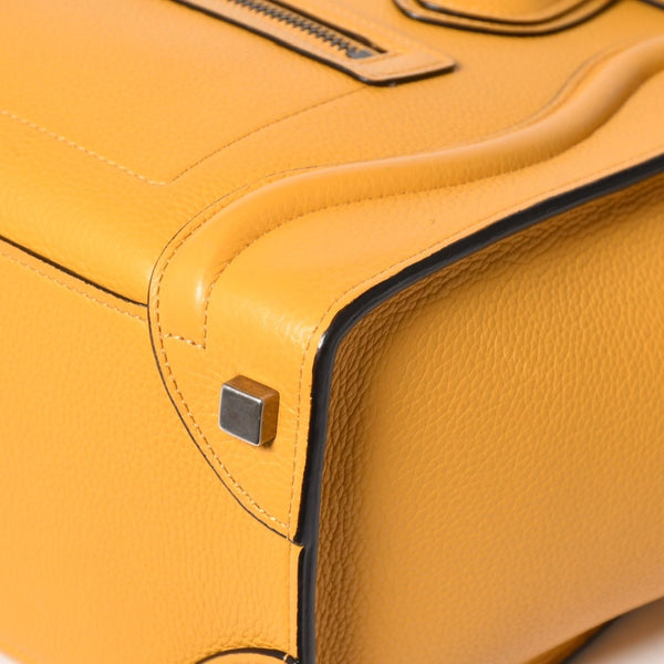 極美品 CELINE セリーヌ ラゲージマイクロショッパー ショルダーバッグ ハンドバッグ フィービー期 イエロー カーフスキン スエード シルバー金具 廃盤 中古 4a003452