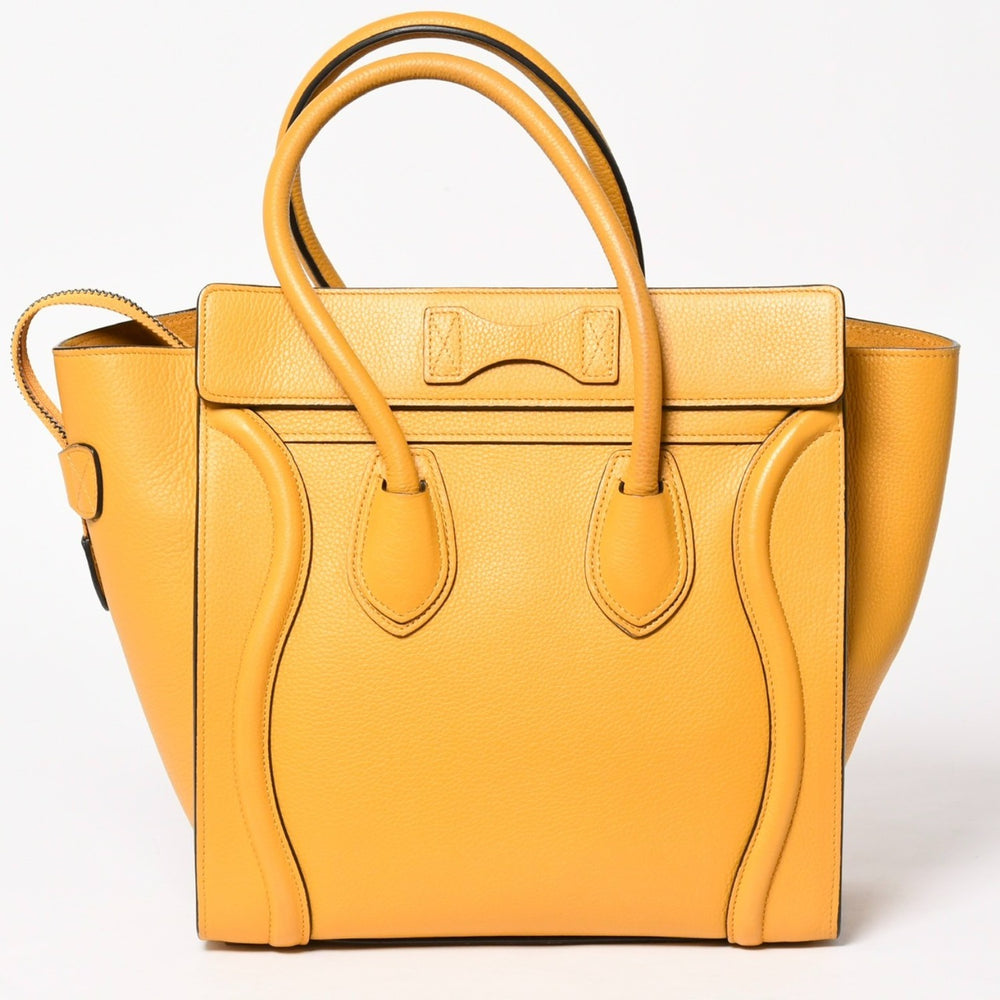 極美品 CELINE セリーヌ ラゲージマイクロショッパー ショルダーバッグ ハンドバッグ フィービー期 イエロー カーフスキン スエード シルバー金具 廃盤 中古 4a003452
