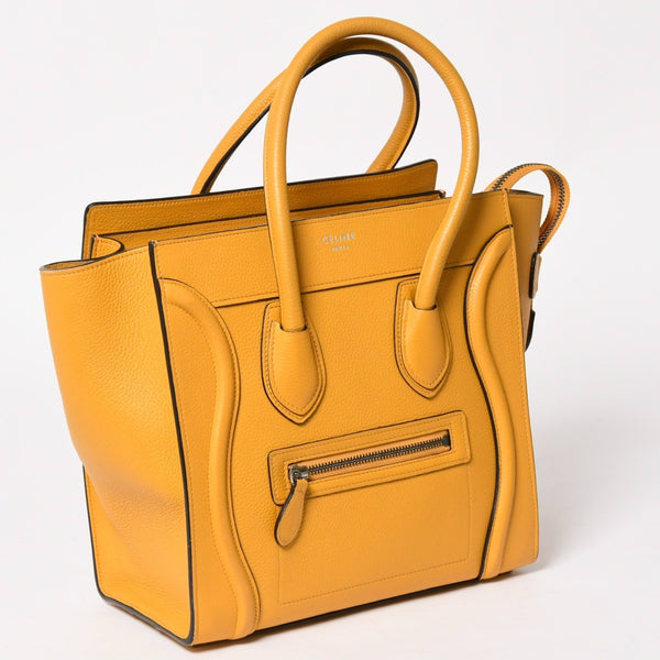 極美品 CELINE セリーヌ ラゲージマイクロショッパー ショルダーバッグ ハンドバッグ フィービー期 イエロー カーフスキン スエード シルバー金具 廃盤 中古 4a003452