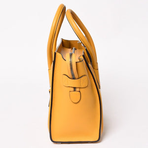 極美品 CELINE セリーヌ ラゲージマイクロショッパー ショルダーバッグ ハンドバッグ フィービー期 イエロー カーフスキン スエード シルバー金具 廃盤 中古 4a003452