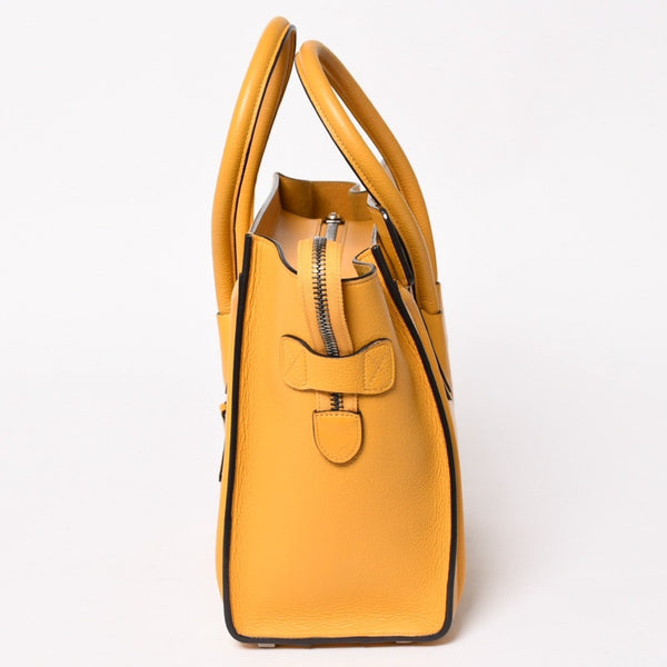 極美品 CELINE セリーヌ ラゲージマイクロショッパー ショルダーバッグ ハンドバッグ フィービー期 イエロー カーフスキン スエード シルバー金具 廃盤 中古 4a003452