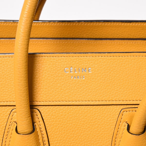 極美品 CELINE セリーヌ ラゲージマイクロショッパー ショルダーバッグ ハンドバッグ フィービー期 イエロー カーフスキン スエード シルバー金具 廃盤 中古 4a003452