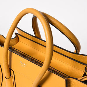 極美品 CELINE セリーヌ ラゲージマイクロショッパー ショルダーバッグ ハンドバッグ フィービー期 イエロー カーフスキン スエード シルバー金具 廃盤 中古 4a003452