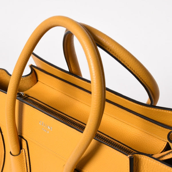 極美品 CELINE セリーヌ ラゲージマイクロショッパー ショルダーバッグ ハンドバッグ フィービー期 イエロー カーフスキン スエード シルバー金具 廃盤 中古 4a003452