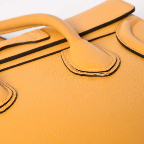 極美品 CELINE セリーヌ ラゲージマイクロショッパー ショルダーバッグ ハンドバッグ フィービー期 イエロー カーフスキン スエード シルバー金具 廃盤 中古 4a003452