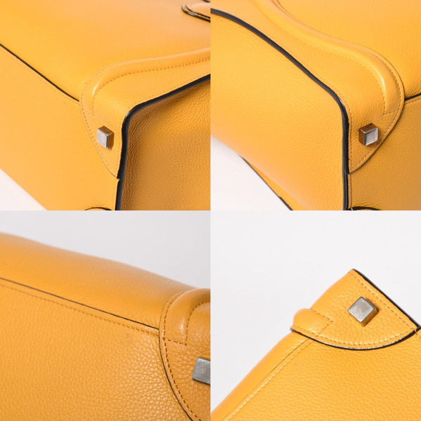 極美品 CELINE セリーヌ ラゲージマイクロショッパー ショルダーバッグ ハンドバッグ フィービー期 イエロー カーフスキン スエード シルバー金具 廃盤 中古 4a003452