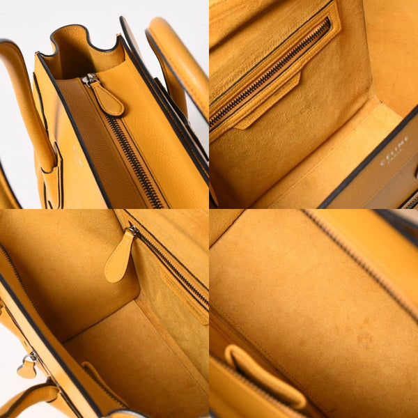 極美品 CELINE セリーヌ ラゲージマイクロショッパー ショルダーバッグ ハンドバッグ フィービー期 イエロー カーフスキン スエード シルバー金具 廃盤 中古 4a003452