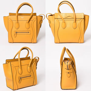極美品 CELINE セリーヌ ラゲージマイクロショッパー ショルダーバッグ ハンドバッグ フィービー期 イエロー カーフスキン スエード シルバー金具 廃盤 中古 4a003452