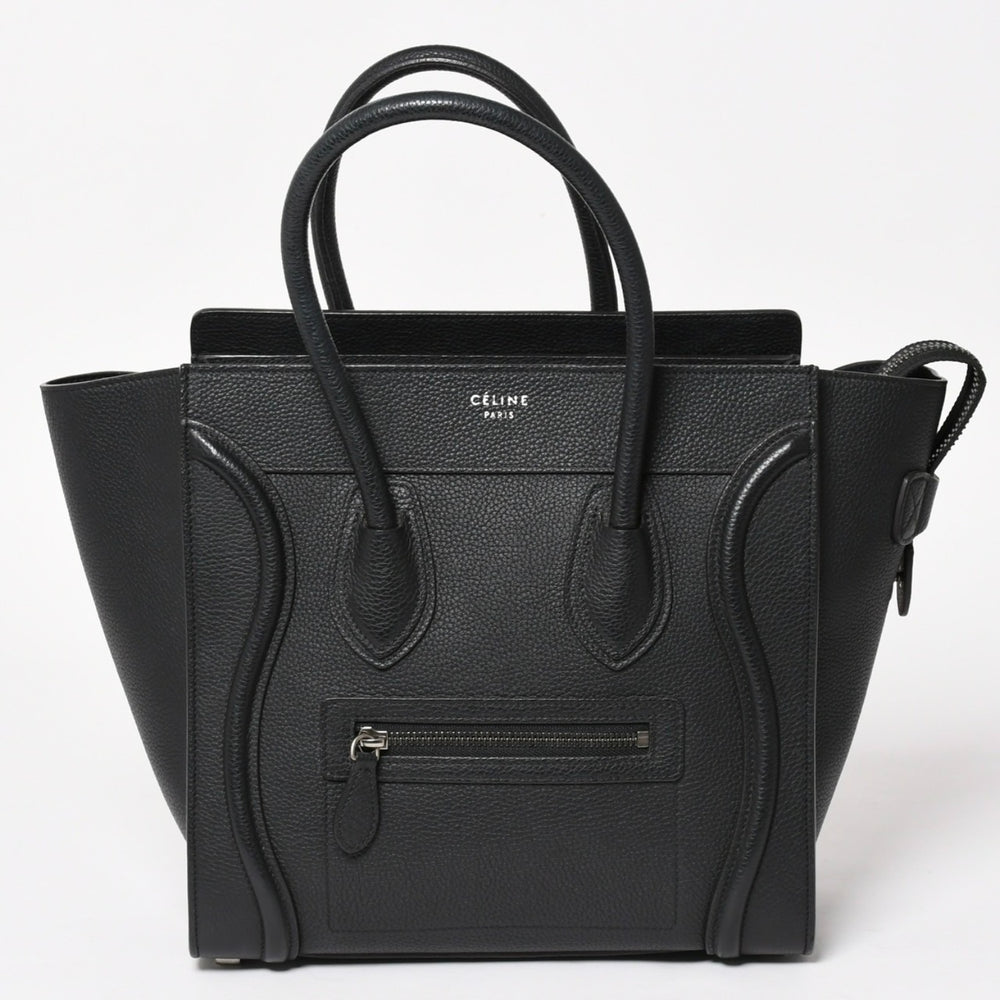 極美品 CELINE セリーヌ ラゲージマイクロショッパー ショルダーバッグ ハンドバッグ フィービー期 ブラック カーフスキン シルバー金具 廃盤 中古 4a003454