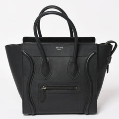 極美品 CELINE セリーヌ ラゲージマイクロショッパー ショルダーバッグ ハンドバッグ フィービー期 ブラック カーフスキン シルバー金具 廃盤 中古 4a003454