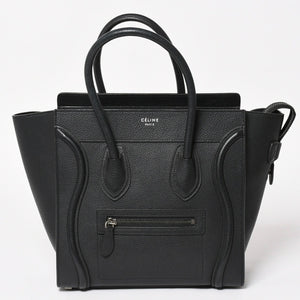 極美品 CELINE セリーヌ ラゲージマイクロショッパー ショルダーバッグ ハンドバッグ フィービー期 ブラック カーフスキン シルバー金具 廃盤 中古 4a003454