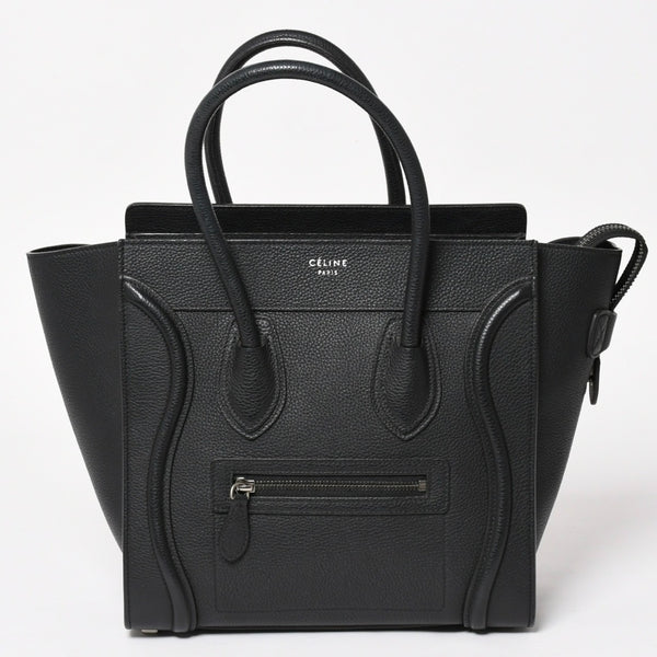 極美品 CELINE セリーヌ ラゲージマイクロショッパー ショルダーバッグ ハンドバッグ フィービー期 ブラック カーフスキン シルバー金具 廃盤 中古 4a003454