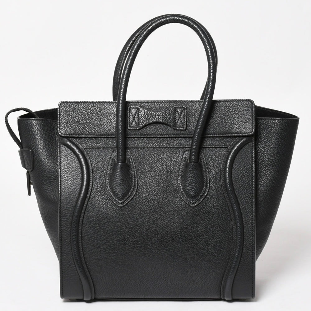 極美品 CELINE セリーヌ ラゲージマイクロショッパー ショルダーバッグ ハンドバッグ フィービー期 ブラック カーフスキン シルバー金具 廃盤 中古 4a003454