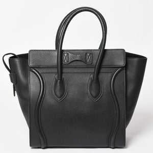 極美品 CELINE セリーヌ ラゲージマイクロショッパー ショルダーバッグ ハンドバッグ フィービー期 ブラック カーフスキン シルバー金具 廃盤 中古 4a003454