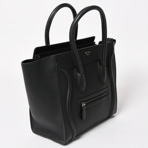 極美品 CELINE セリーヌ ラゲージマイクロショッパー ショルダーバッグ ハンドバッグ フィービー期 ブラック カーフスキン シルバー金具 廃盤 中古 4a003454