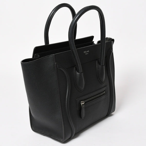 極美品 CELINE セリーヌ ラゲージマイクロショッパー ショルダーバッグ ハンドバッグ フィービー期 ブラック カーフスキン シルバー金具 廃盤 中古 4a003454