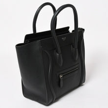 画像をギャラリービューアに読み込む, 極美品 CELINE セリーヌ ラゲージマイクロショッパー ショルダーバッグ ハンドバッグ フィービー期 ブラック カーフスキン シルバー金具 廃盤 中古 4a003454